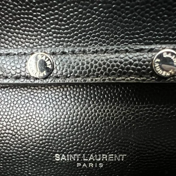 YSL Saint Laurent MONOGRAM CHAIN WALLET | BLACK GRAIN DE POUDRE EMBOSSED LEATHER - Picture 6 of 16